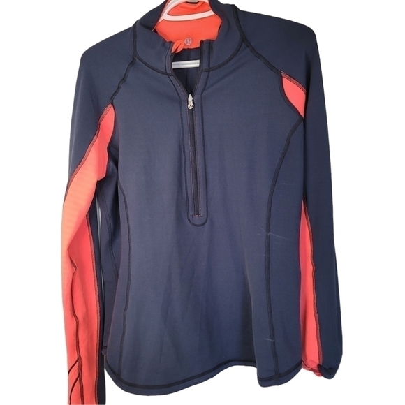 𝅺lululemon UTurn Navy Blue and Orange Women Half Zip Running  Long Sleeve Top - Picture 3 of 7